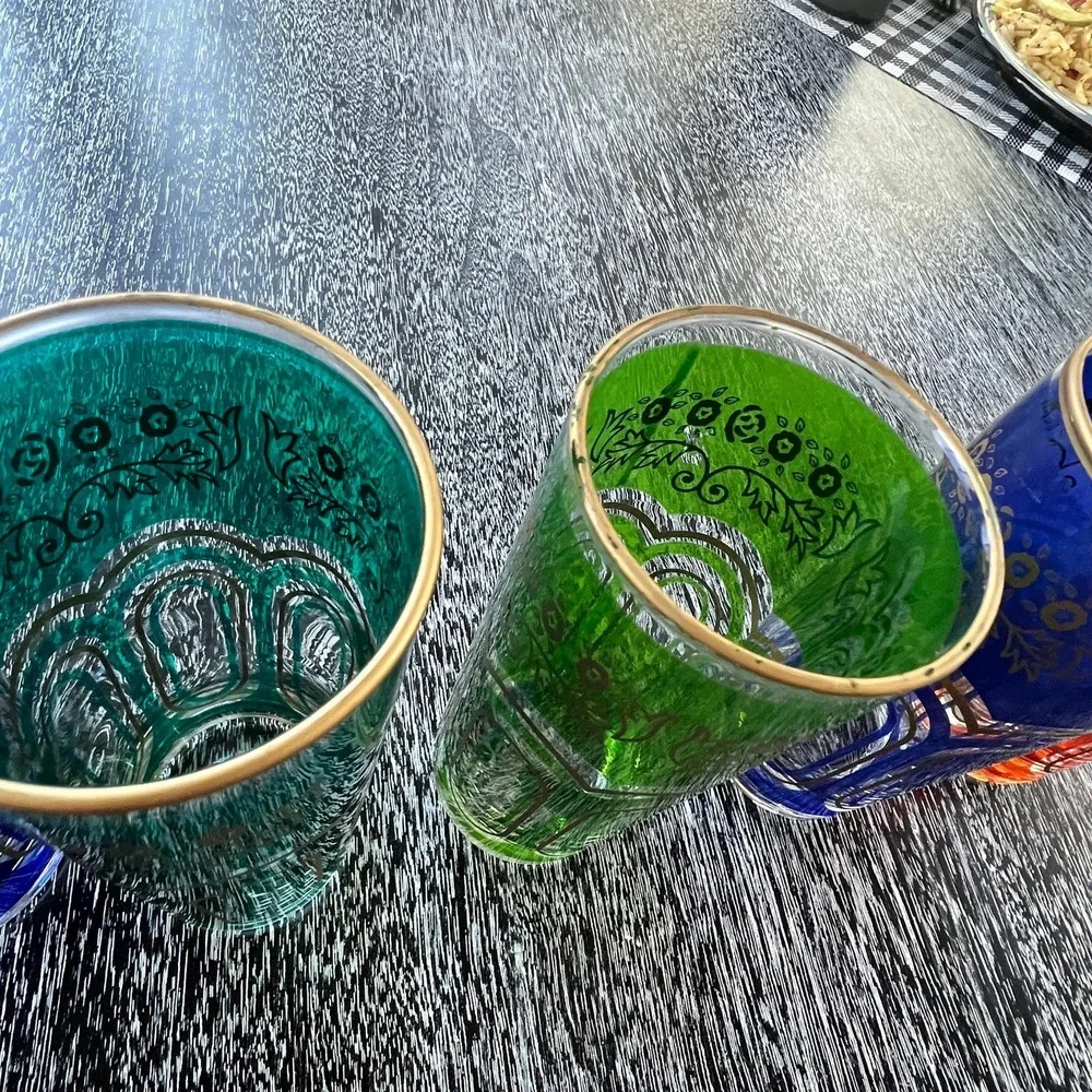 Set of 6 late 20th century glass candleholder vases with moorish Alhambra design
